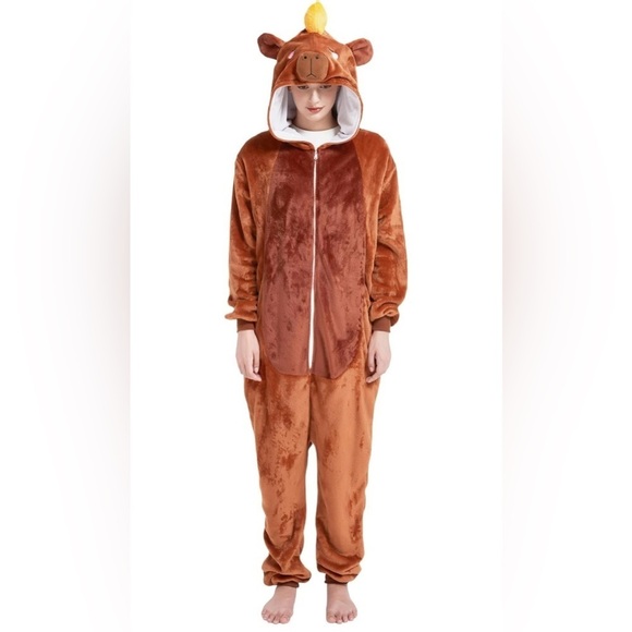 Anbota Other - Capybara Fleece Onesie | Medium | Hooded Animal Pajamas | Cosplay Costume | New